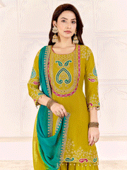 Traditional Embroidered Green Ceremonial Palazzo Suit