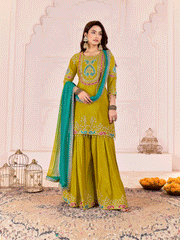 Traditional Embroidered Green Ceremonial Palazzo Suit