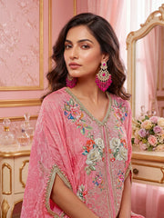 Romantic Florals Silk Embroidered Tunic with Palazzos