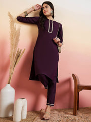 Purple Ethnic Motifs Yoke Design Regular Gotta Patti Kurta With Trousers