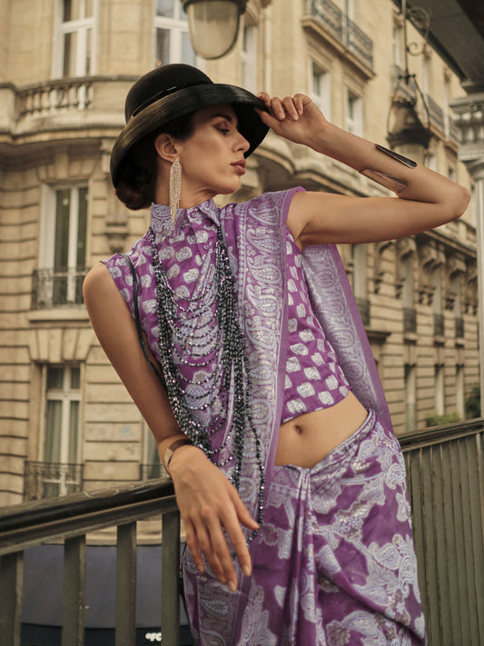 Purple Cotton Chikankari Trendy Saree