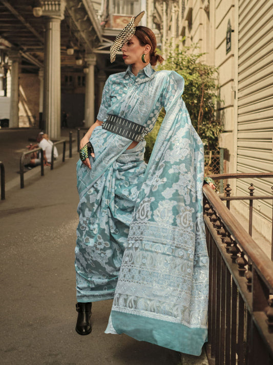 Paisley Woven Design Zari Detail Organza Sarees