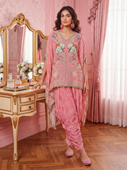 Romantic Florals Silk Embroidered Tunic with Palazzos