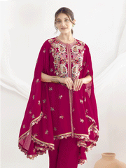 Pink Floral Embroidered Kaftan Style Dress