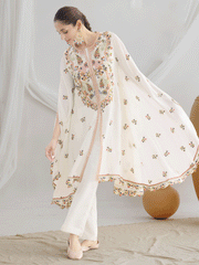 White Floral Embroidered Kaftan Style Dress