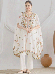 White Floral Embroidered Kaftan Style Dress