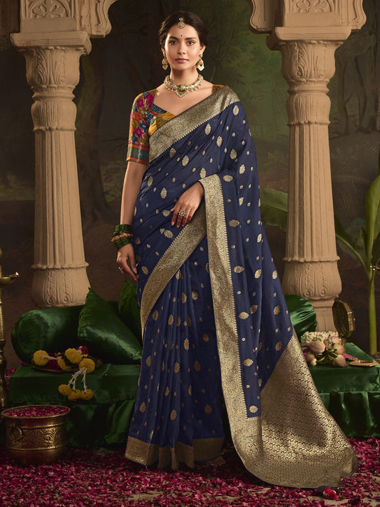 Dark Blue Silk Traditional Saree