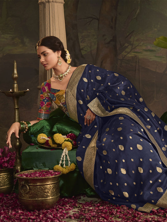 Dark Blue Silk Traditional Saree