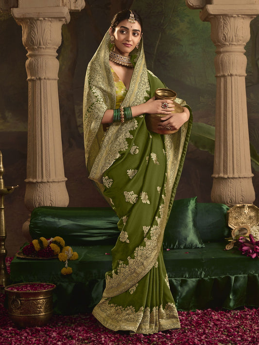 Green And Yellow Silk Traditional Saree