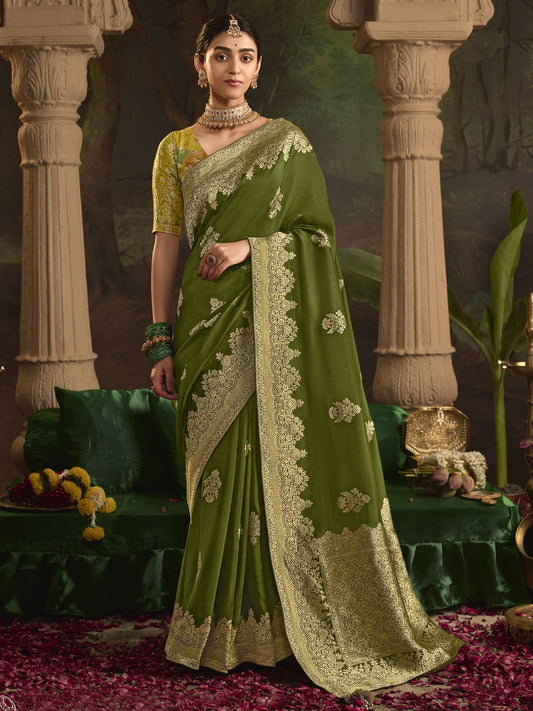 Green And Yellow Silk Traditional Saree