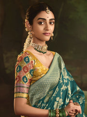 Dark Green And Yellow Silk Traditional Saree