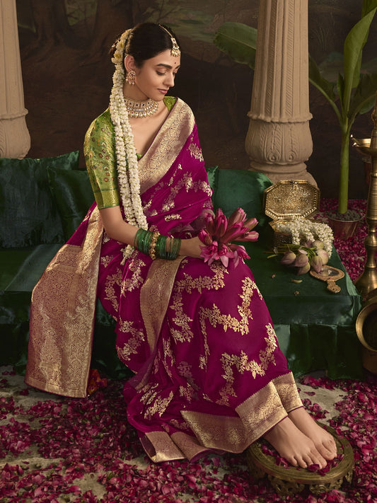 Magenta And Green Silk Traditional Saree