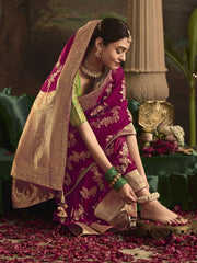 Magenta And Green Silk Traditional Saree