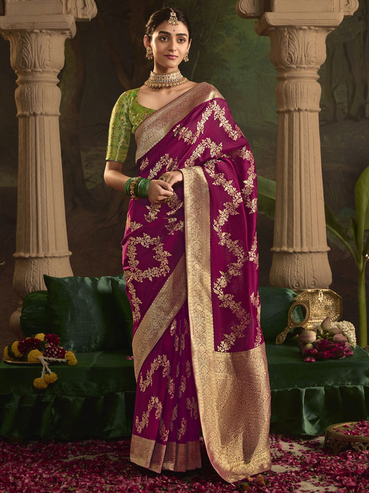 Magenta And Green Silk Traditional Saree