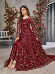 Red Wedding Function Pant Style Anarkali Suit