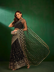 Black Floral Sequinned Embroidered Saree