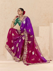 Purple and Green Fancy Fabric Embroidred Designer Saree
