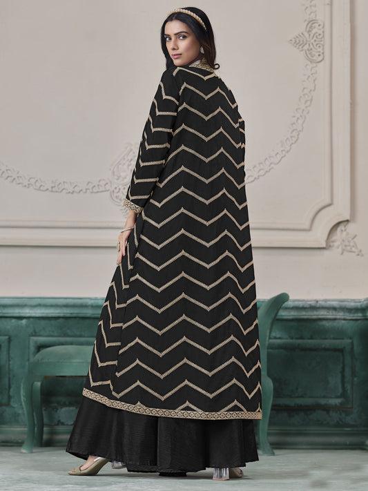 Black Chinon Embroidered Indowestern Sets and Suits Festive Wear