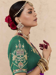 Purple and Green Fancy Fabric Embroidred Designer Saree
