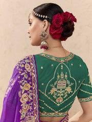 Purple and Green Fancy Fabric Embroidred Designer Saree
