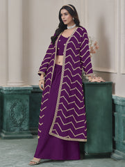 Purple Chinon Embroidered Indowestern Sets and Suits Festive Wear