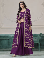 Purple Chinon Embroidered Indowestern Sets and Suits Festive Wear