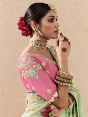 Green and Pink Fancy Fabric Embroidred Designer Saree