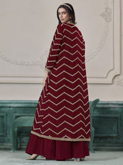 Maroon Chinon Embroidered Indowestern Sets and Suits Festive Wear