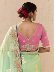 Green and Pink Fancy Fabric Embroidred Designer Saree