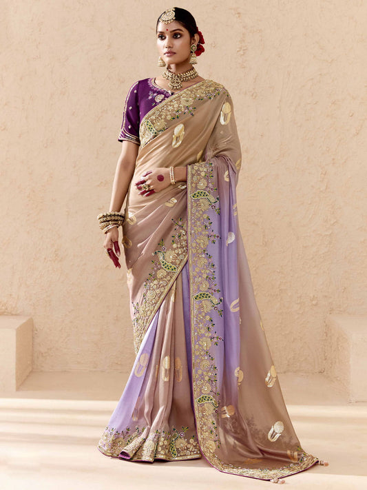 Lavender and Purple Fancy Fabric Embroidred Designer Saree