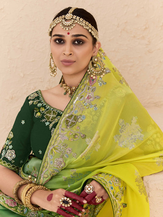 Multi Green Fancy Fabric Embroidred Designer Saree