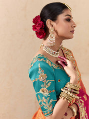 Pink and Blue Fancy Fabric Embroidred Designer Saree