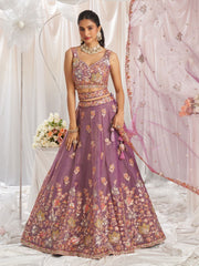 Lavender Organza Sequins embroidery Semi Stitched Lehenga choli and Dupatta