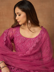 Women Ethnic Motifs Embroidered Panelled Thread Work Kurta with Trousers & With Dupatta