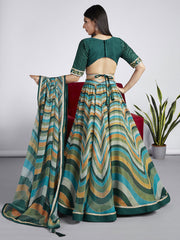 Green Organza siroski stone work Leheriya print Semi-Stitched Lehenga choli & Dupatta