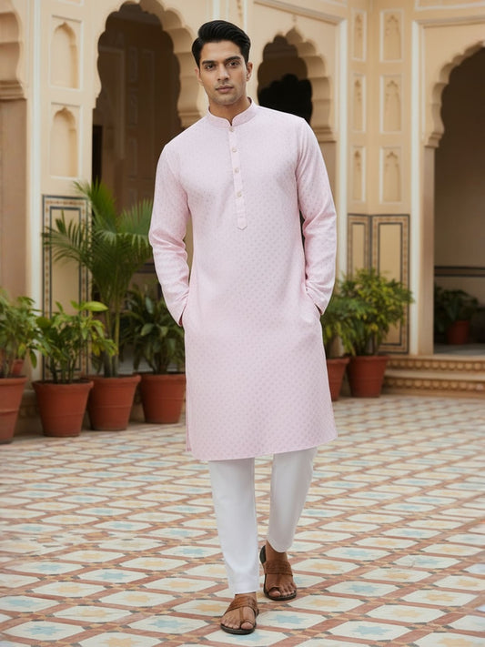 Embroidered Mandarin Collar Kurta & Trousers