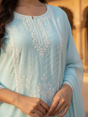 Women Ethnic Motifs Embroidered Regular Thread Work Pure Cotton Kurta with Trousers & Dupatta