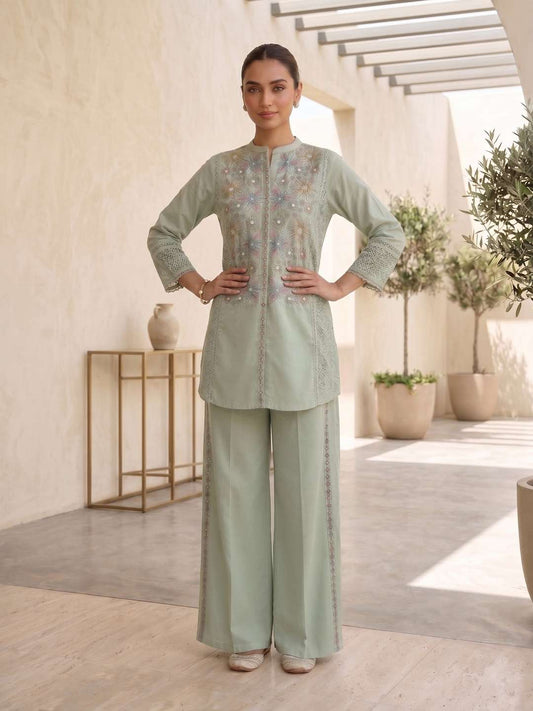 Floral Embroidered Tunic with Palazzos