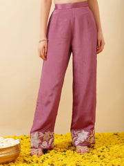 Girls Floral Embroidered Regular Thread Work Kurta with Trousers