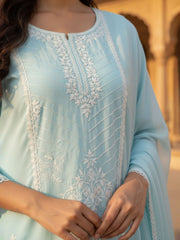 Women Ethnic Motifs Embroidered Regular Thread Work Pure Cotton Kurta with Trousers & With Dupatta