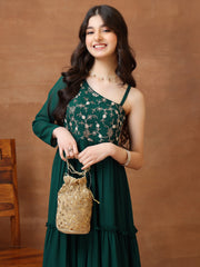 Girls Embroidered One Shoulder A-Line Ethnic Dresses
