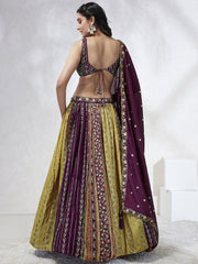 Burgundy Chiffon Position print with Sequins embroidery Semi-Stitched Lehenga choli and Dupatta
