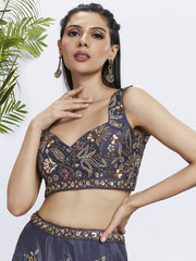 Violet Pure Chiffon Sequins and thread embroidery Semi-Stitched Lehenga choli and Dupatta