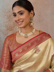 Ethnic Motifs Zari Silk Blend Heavy Work Kanjeevaram Saree