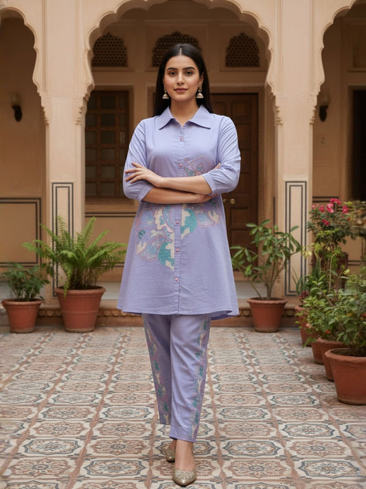 Chanderi Embroidered Tunic with Trousers