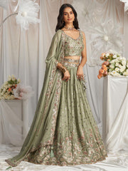 Lime Green Georgette Sequin embroidery Semi Stitched Lehenga choli and Dupatta