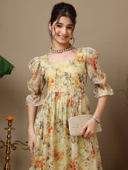 Floral Printed Bell Sleeve Maxi Ethnic Dresses