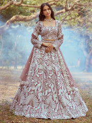 Rose Gold Pure Satin Sequins embroidery Semi-Stitched Lehenga choli & Dupatta