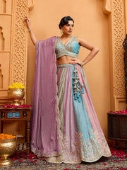 Peach Georgette Fabric Sequins embroidery Semi-Stitched Lehenga & Unstitched Blouse With Dupatta