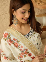 Floral Embroidered Empire Thread Work Kurta with Trousers & With Dupatta